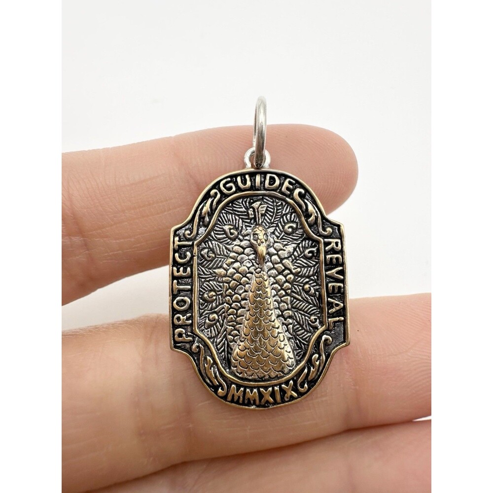 Baroni Sterling Silver Peacock Guide Protect Reveal Charm Pendant 2019